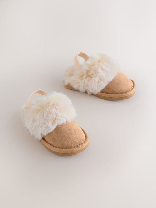Tan Brown Warm Lined Mule Slippers