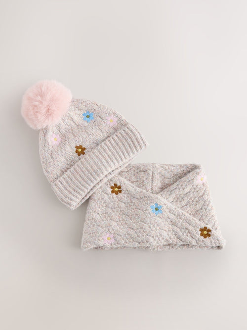 Mink Pink Flower Beanie and Snood Set (1-16yrs)