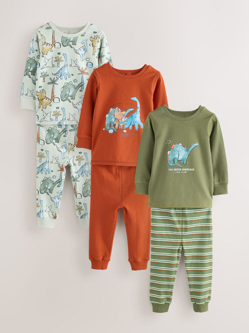 Green/Orange Dino Sketch Snuggle Pyjamas 3 Pack (9mths-8yrs)