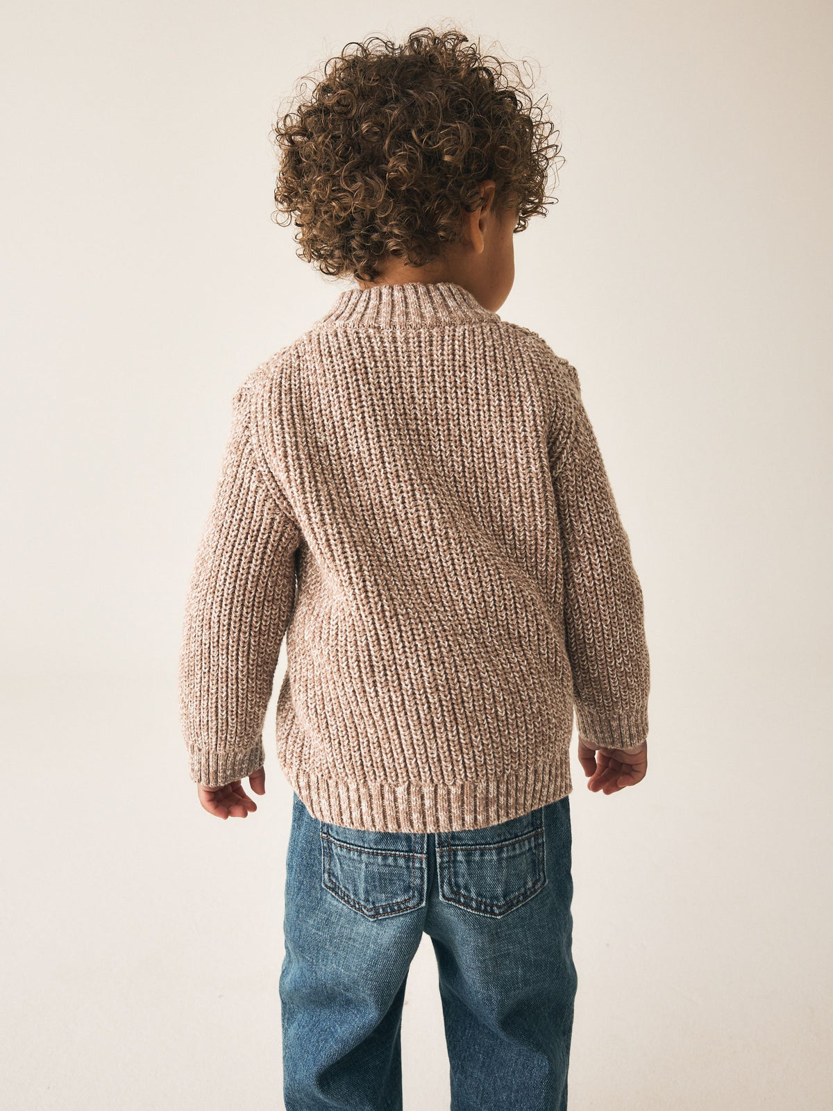 Beige Zip Neck Knitted Cable Jumper (3mths-7yrs)