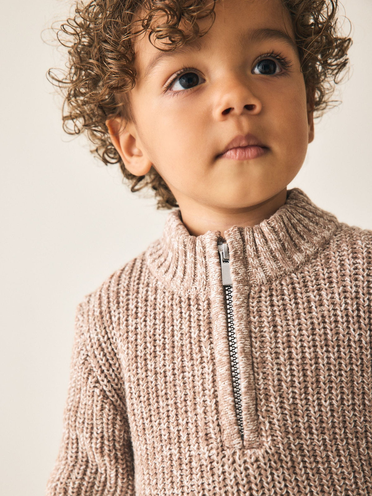 Beige Zip Neck Knitted Cable Jumper (3mths-7yrs)