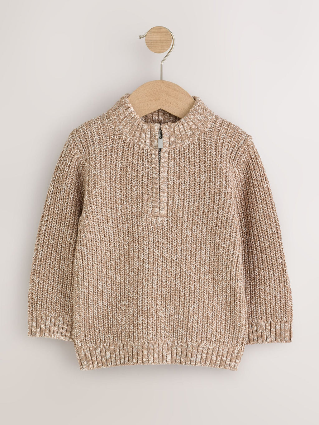Beige Zip Neck Knitted Cable Jumper (3mths-7yrs)