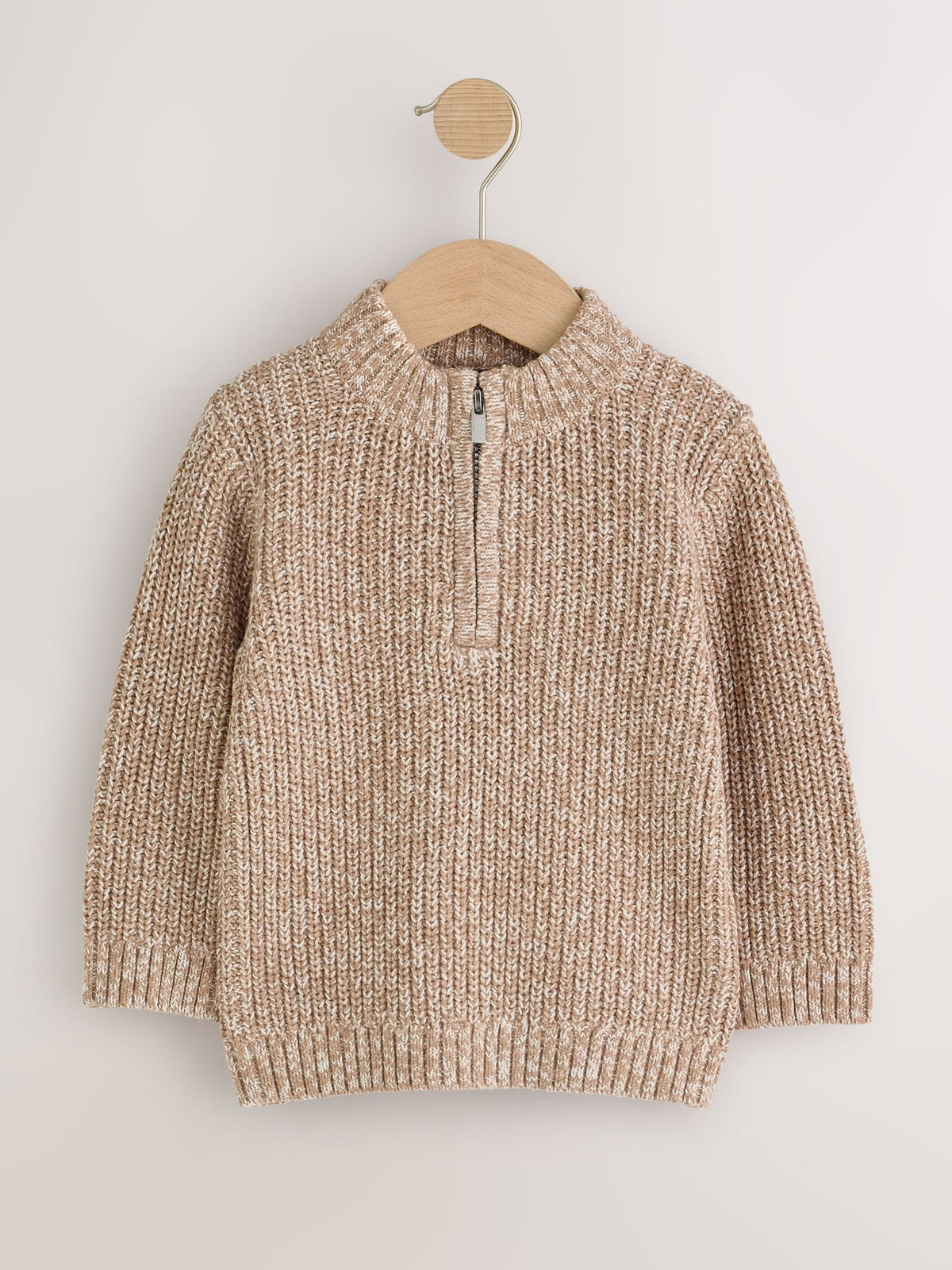 Beige Zip Neck Knitted Cable Jumper (3mths-7yrs)