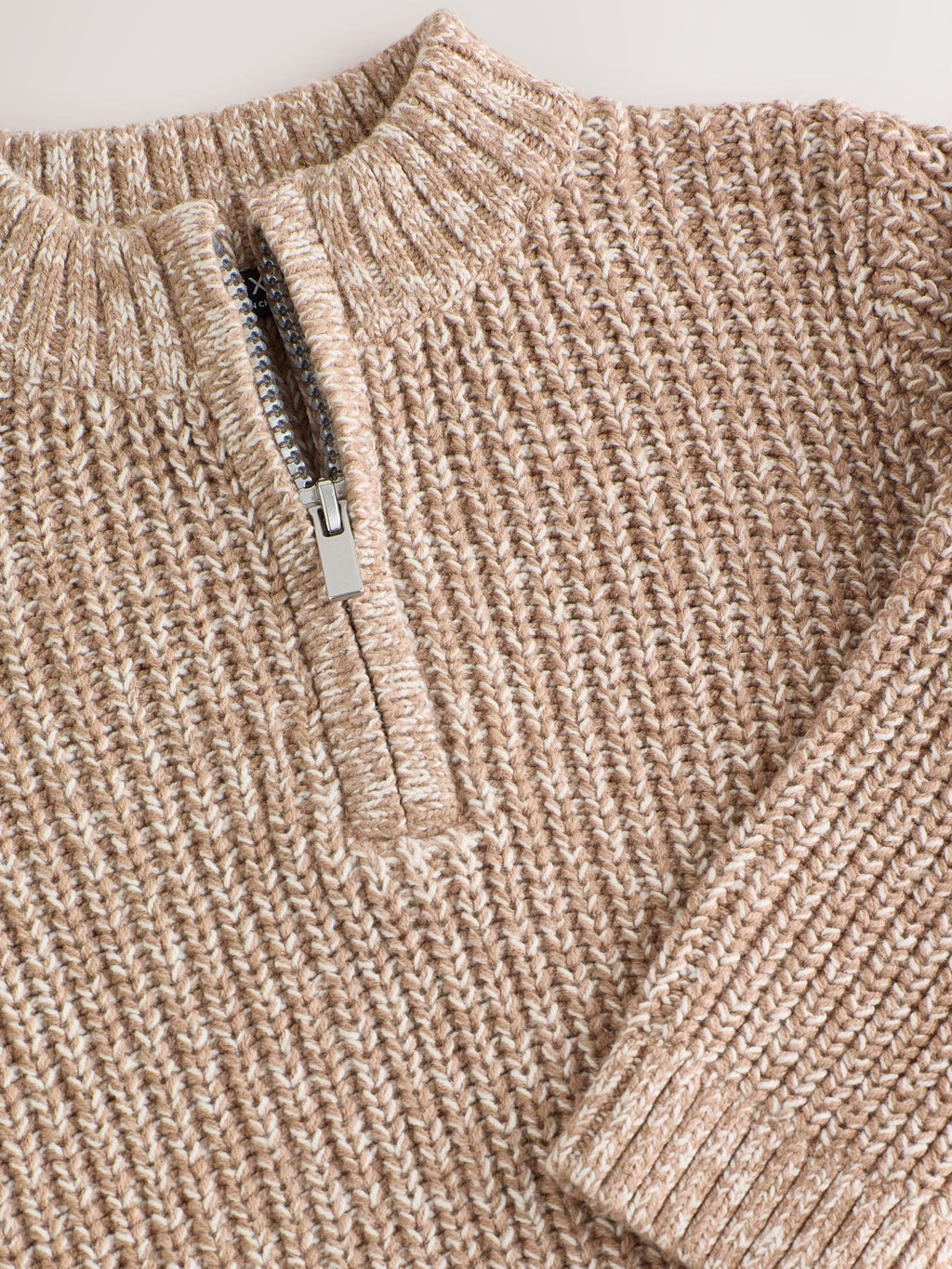 Beige Zip Neck Knitted Cable Jumper (3mths-7yrs)