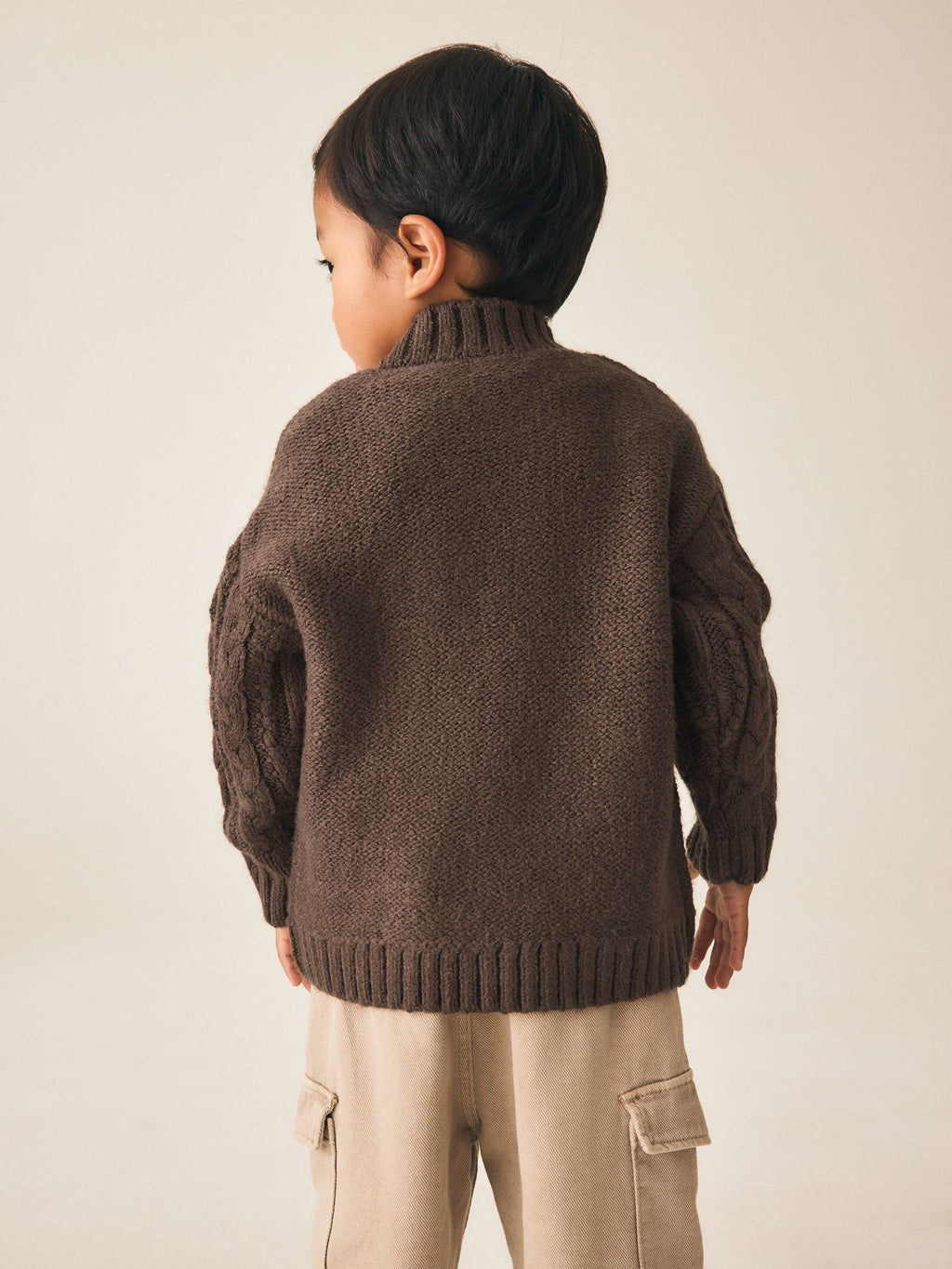 Brown Zip Neck Knitted Cable Jumper (3mths-7yrs)