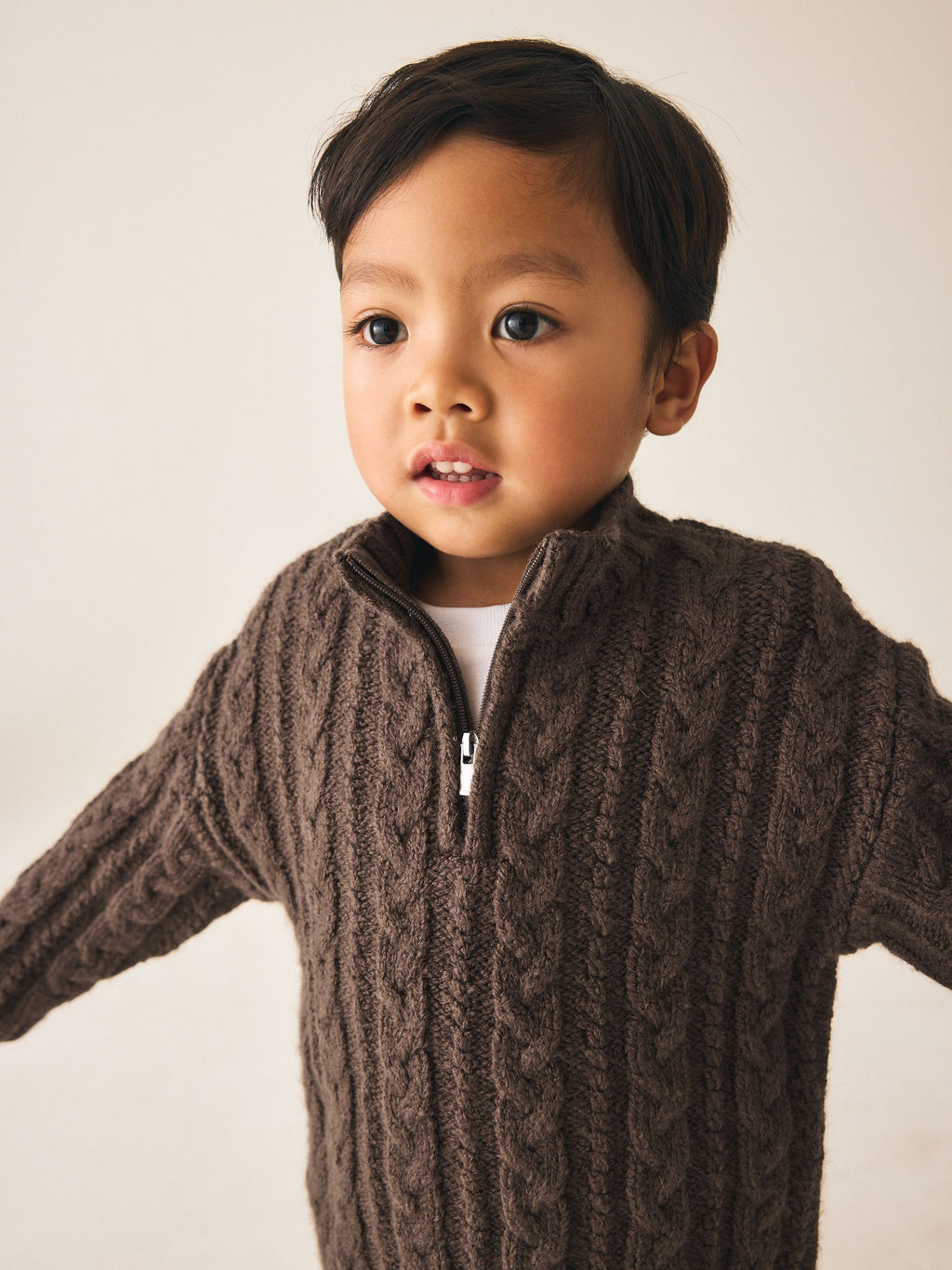 Brown Zip Neck Knitted Cable Jumper (3mths-7yrs)