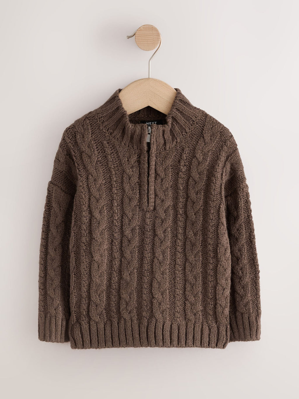 Brown Zip Neck Knitted Cable Jumper (3mths-7yrs)