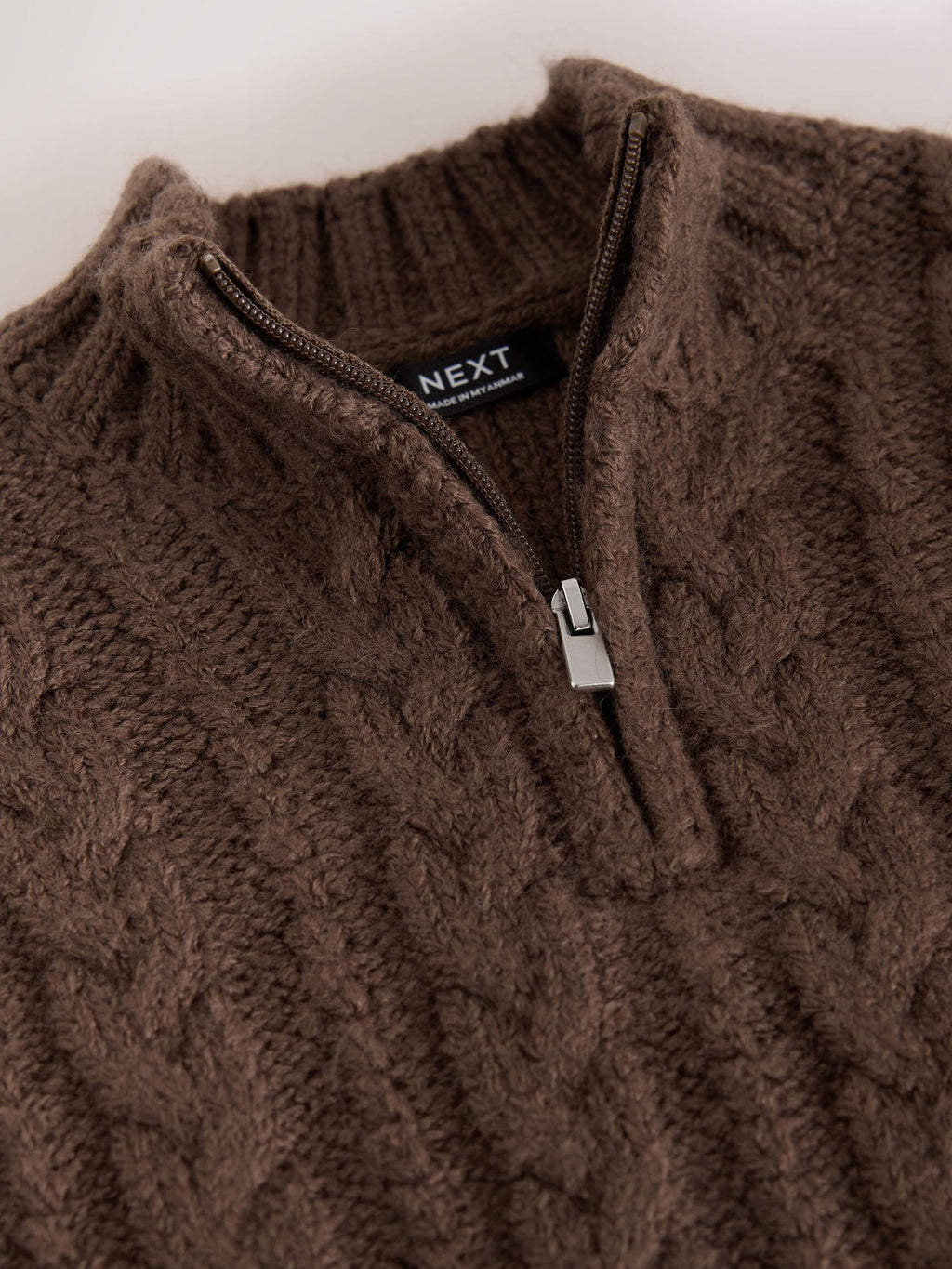 Brown Zip Neck Knitted Cable Jumper (3mths-7yrs)