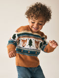 Brown/Cream Character Knitted Crew Neck Jumper (3mths-7yrs)