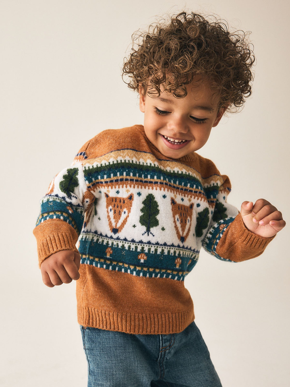Brown/Cream Character Knitted Crew Neck Jumper (3mths-7yrs)