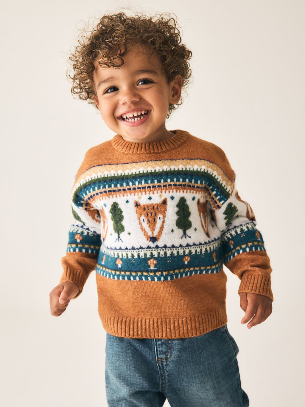 Brown/Cream Character Knitted Crew Neck Jumper (3mths-7yrs)