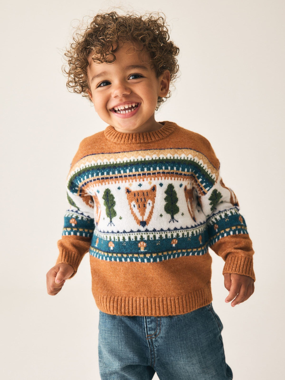 Brown/Cream Character Knitted Crew Neck Jumper (3mths-7yrs)