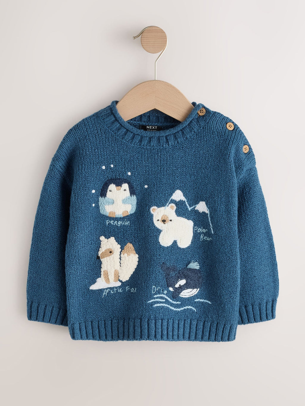 Navy Blue Arctic Character Knitted Crew Neck Jumper (3mths-7yrs)
