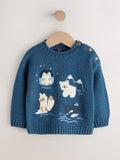 Navy Blue Arctic Character Knitted Crew Neck Jumper (3mths-7yrs)
