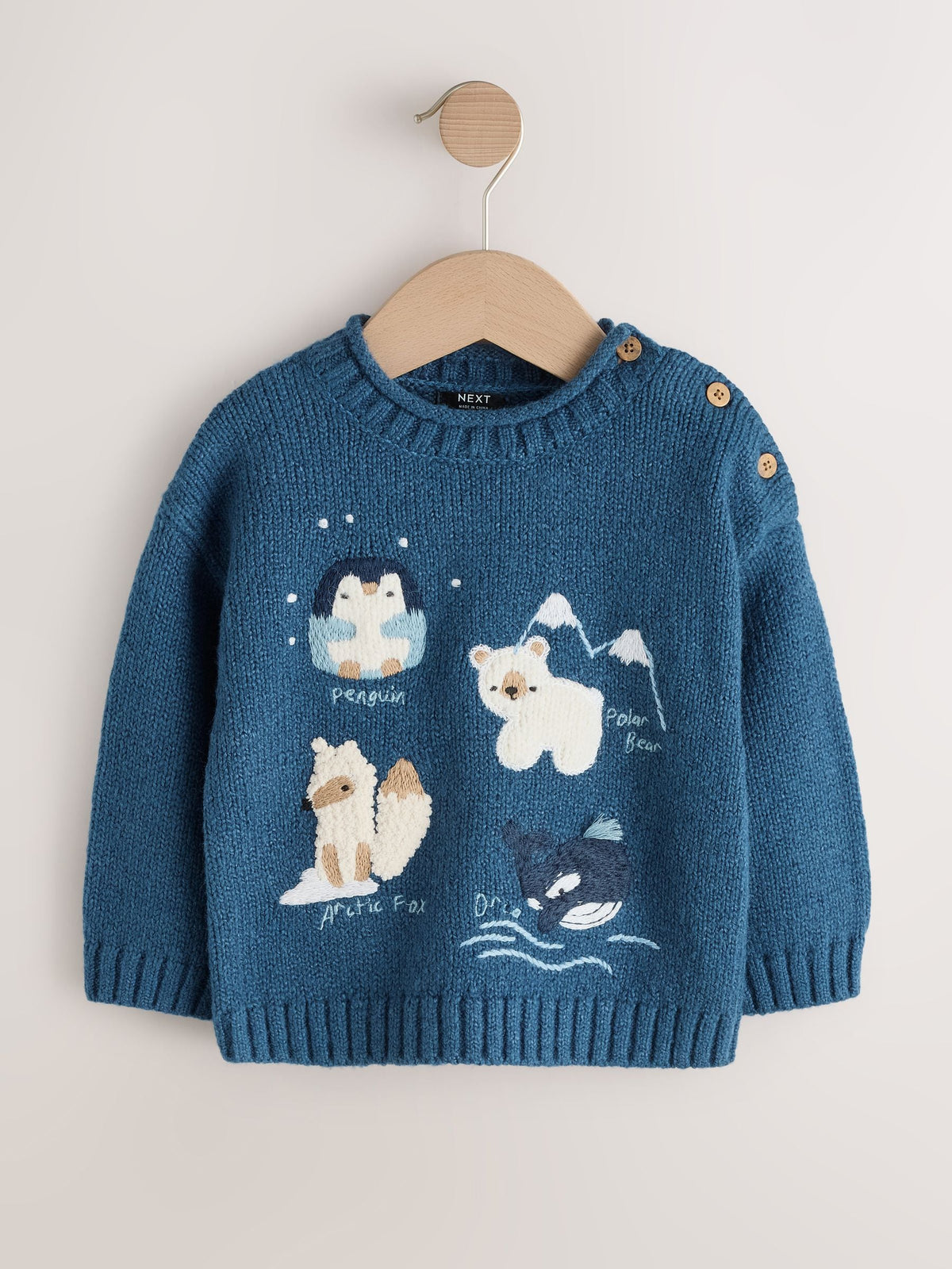 Navy Blue Arctic Character Knitted Crew Neck Jumper (3mths-7yrs)