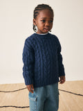 Navy Cable Knit Crew Neck Jumper (3mths-7yrs)