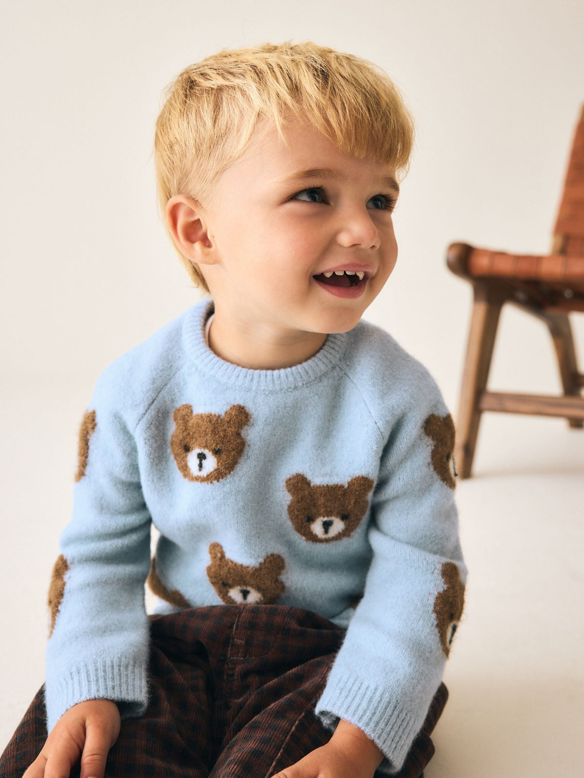Light Blue Bear All Over Character Knitted Crew Neck Jumper (3mths-7yrs)