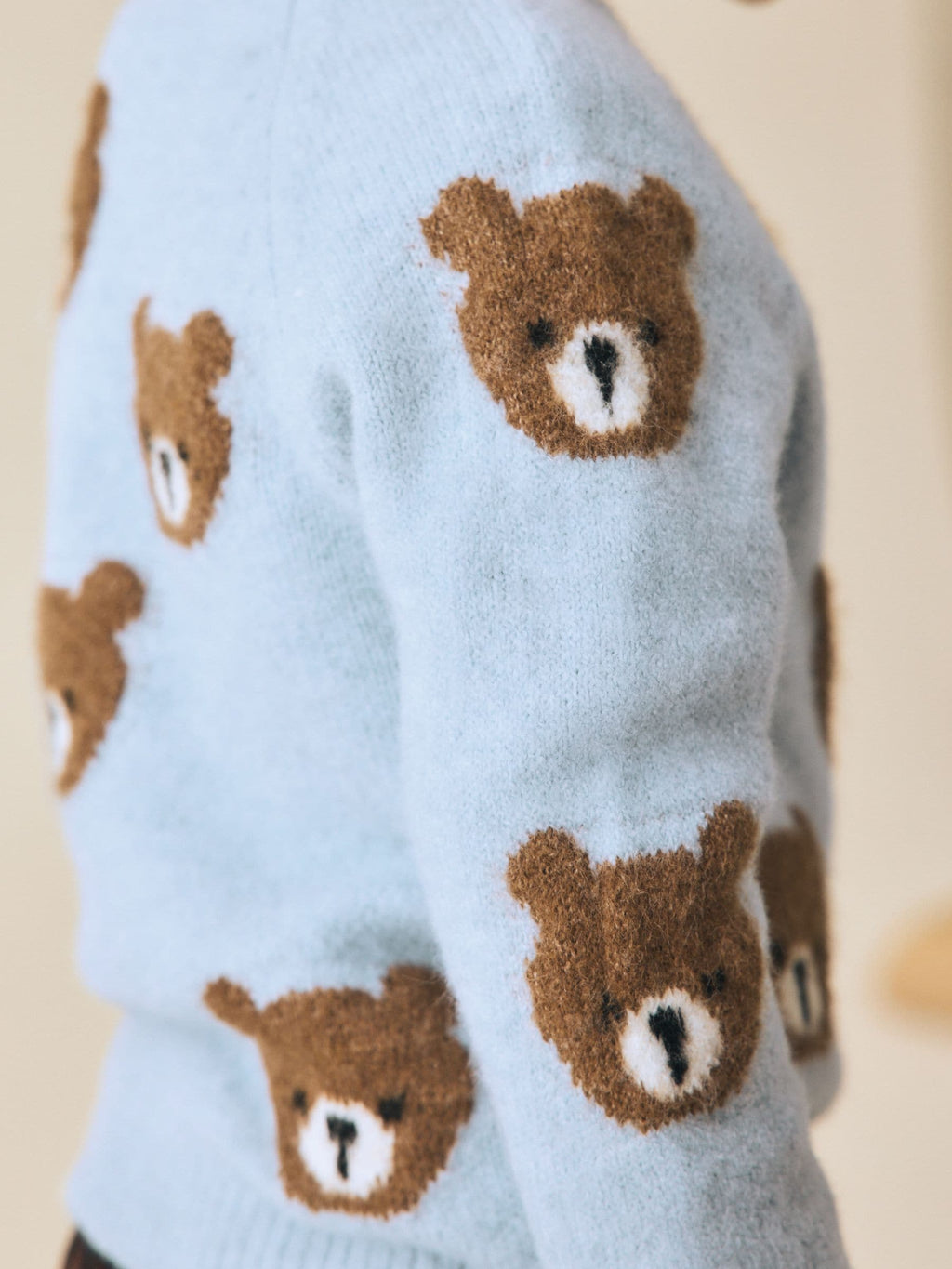 Light Blue Bear All Over Character Knitted Crew Neck Jumper (3mths-7yrs)