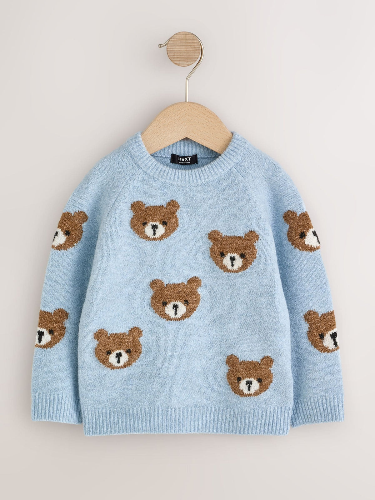 Light Blue Bear All Over Character Knitted Crew Neck Jumper (3mths-7yrs)