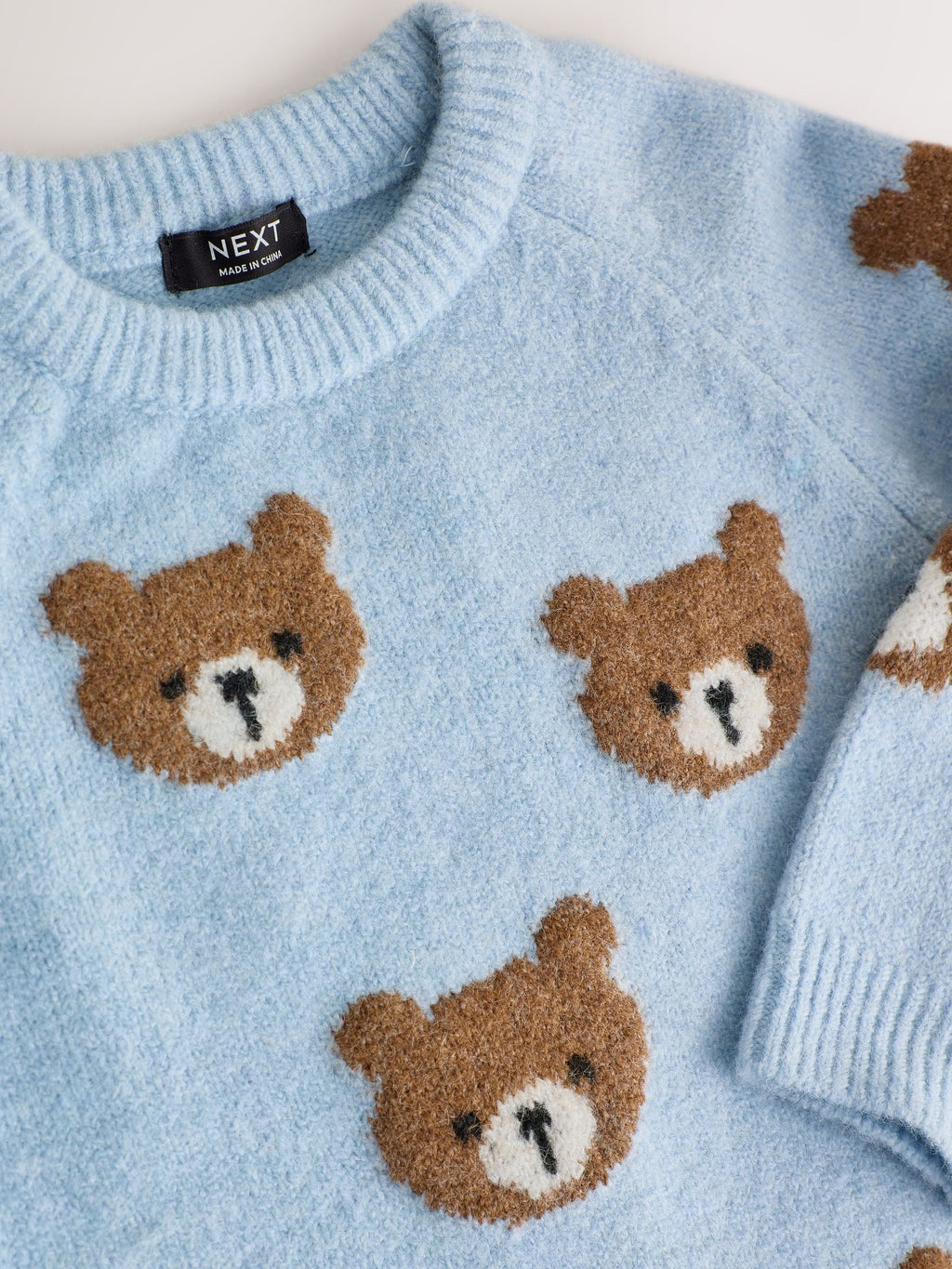 Light Blue Bear All Over Character Knitted Crew Neck Jumper (3mths-7yrs)