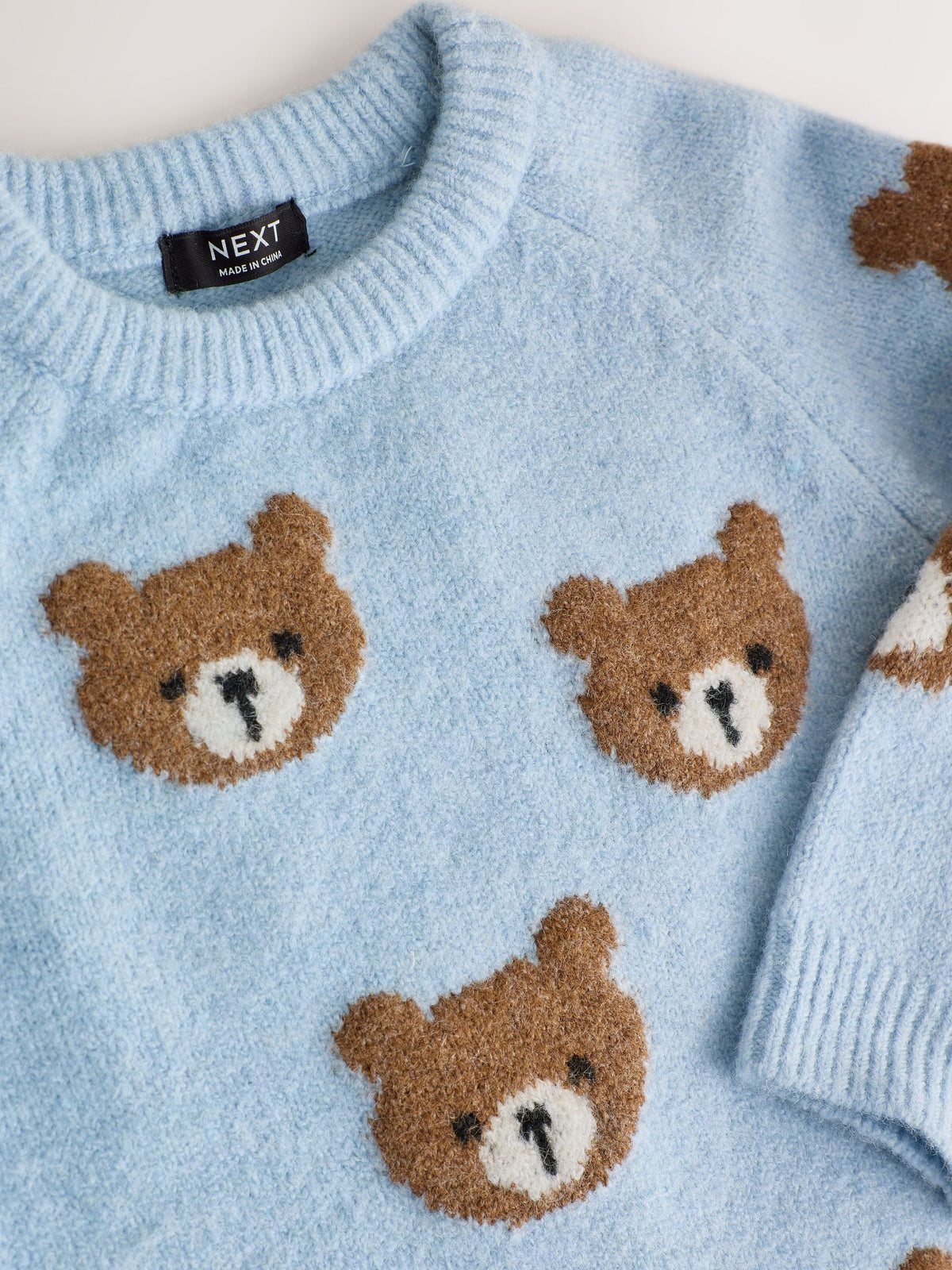 Light Blue Bear All Over Character Knitted Crew Neck Jumper (3mths-7yrs)