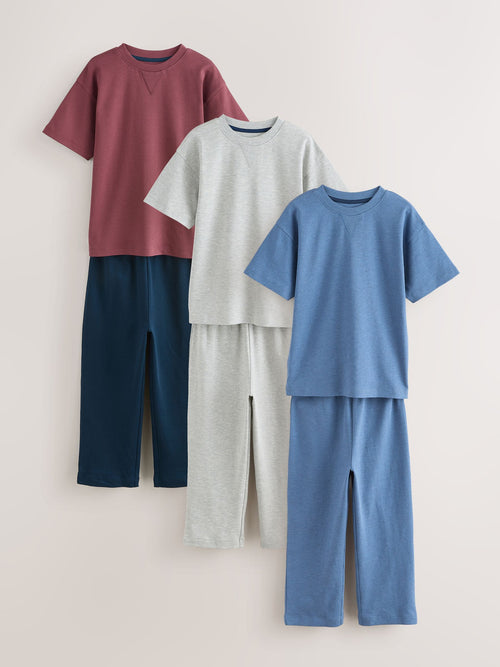 Blue/Grey/Red Short Sleeve Jogger Pyjamas 3 Pack (3-16yrs)