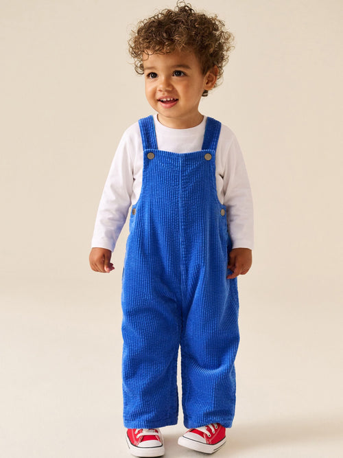 Cobalt Blue Wide Fit Textured Corduroy Dungarees (3mths-7yrs)
