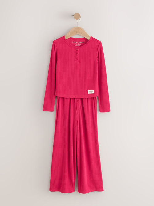 Red Pointelle Henley Wide Leg Pyjamas 1 Pack (3-16yrs)