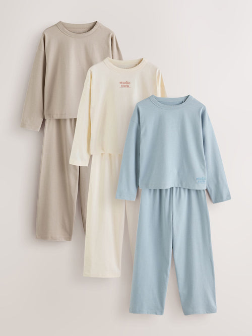 Neutral/Turquoise Wide Long Leg Pyjamas 3 Pack (3-16yrs)