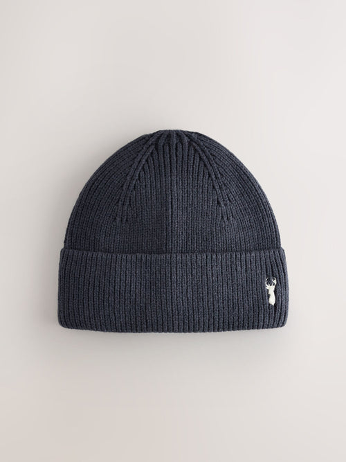 Navy Stag Stag Embroidered Knitted  Beanie Hat (1-16yrs)
