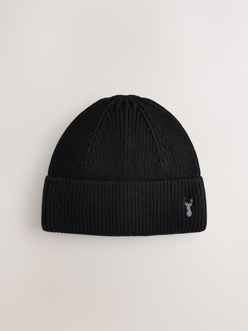 Black Stage Stag Embroidered Knitted  Beanie Hat (1-16yrs)