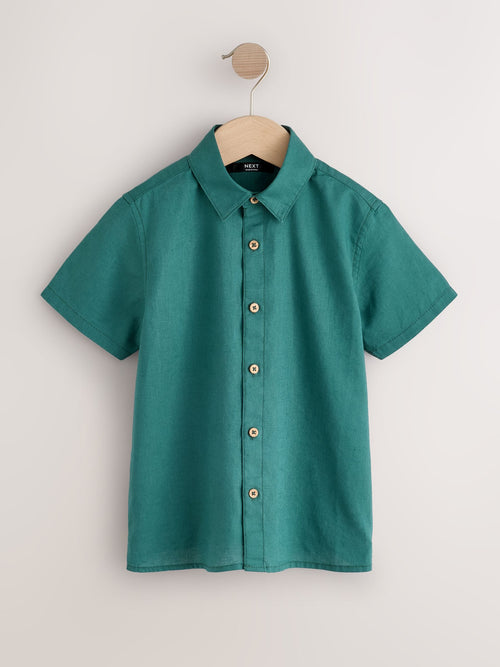 Forest Green Short Sleeve Linen Blend Shirt (3-16yrs)