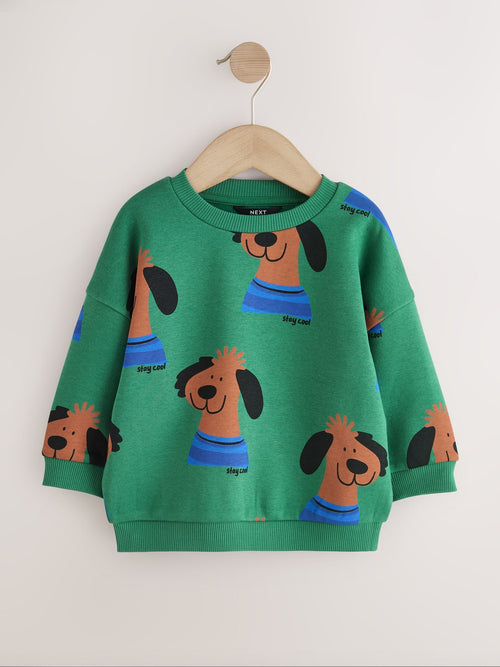 Green All Over Printed Crew Neck Sweat Top (3mths-7yrs)