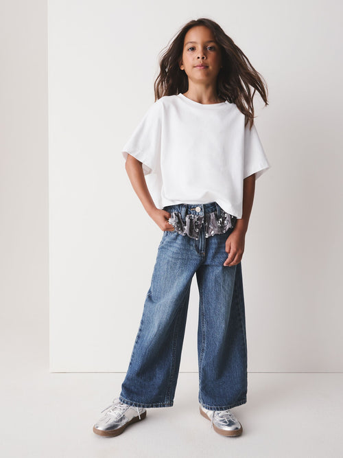 Blue Denim Sequin Peplum Wide Leg Jeans (3-16yrs)