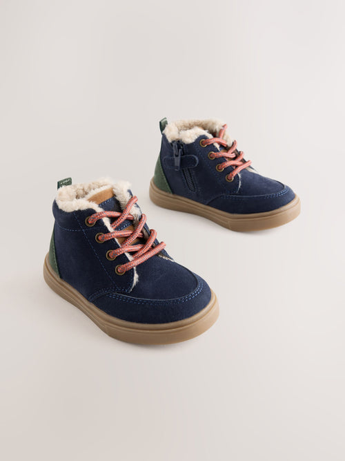 Navy Standard Fit (F) Warm Lined Lace up Boots