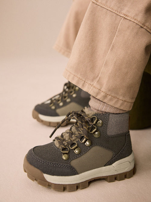 Grey Standard Fit (F) Lace up Walking Boots