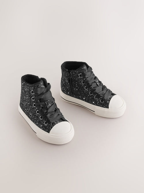 Black Glitter Wide Fit (G) High Top Trainers