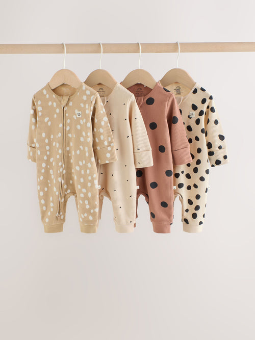 Brown Animal Print Two-Way Zip Baby Sleepsuits 4 Pack (0mths-3yrs)