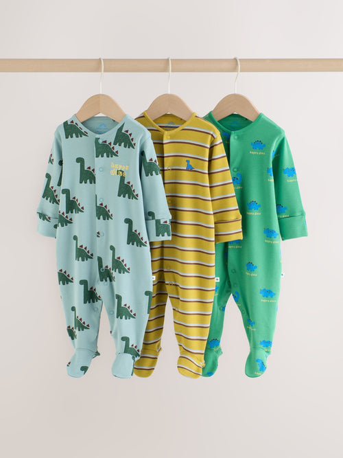 Green Dinosaur Baby Sleepsuits 3 Pack (0mths-2yrs)