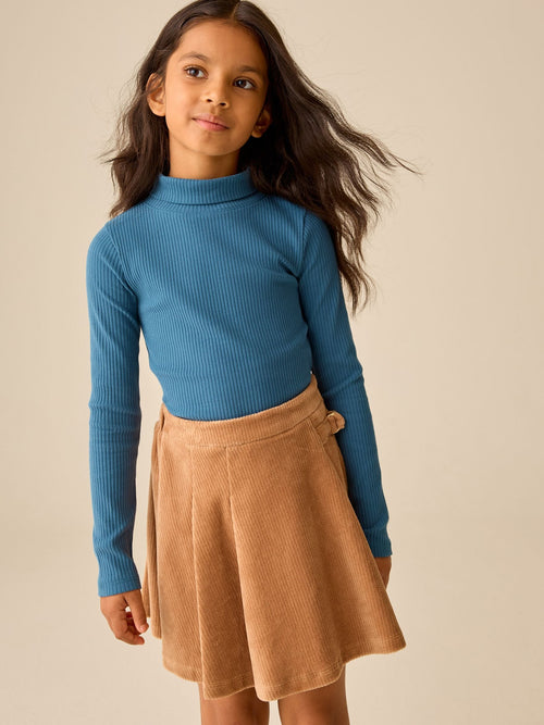 Teal Blue Long Sleeve Roll Neck Rib Top (3-16yrs)