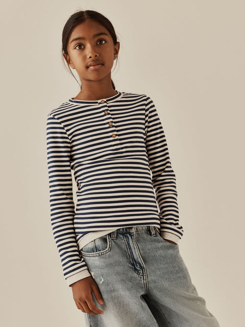 Navy Stripe Long Sleeve Ribbed Henley Top (3-16yrs)
