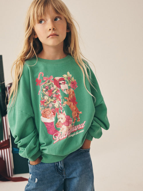 Green Christmas Dogs Long Sleeve Sweatshirt (3-16yrs)
