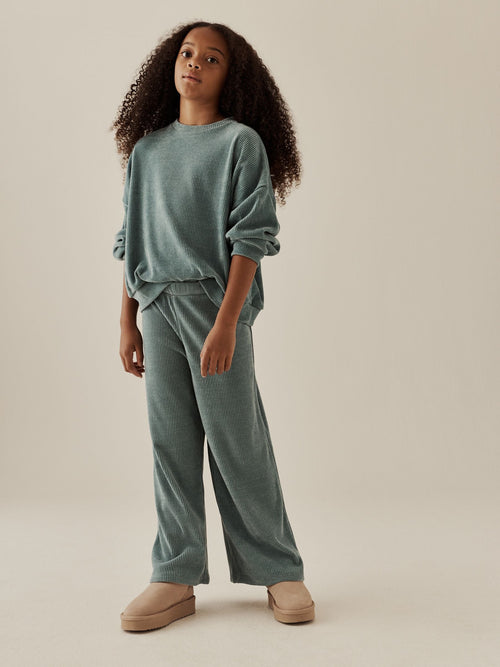 Teal Blue Cord Long Sleeve and Wide Leg Set (3-16yrs)