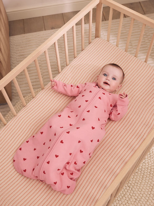 Pink/Red Heart 2.5 Tog Removable Sleeve Baby Sleep Bag