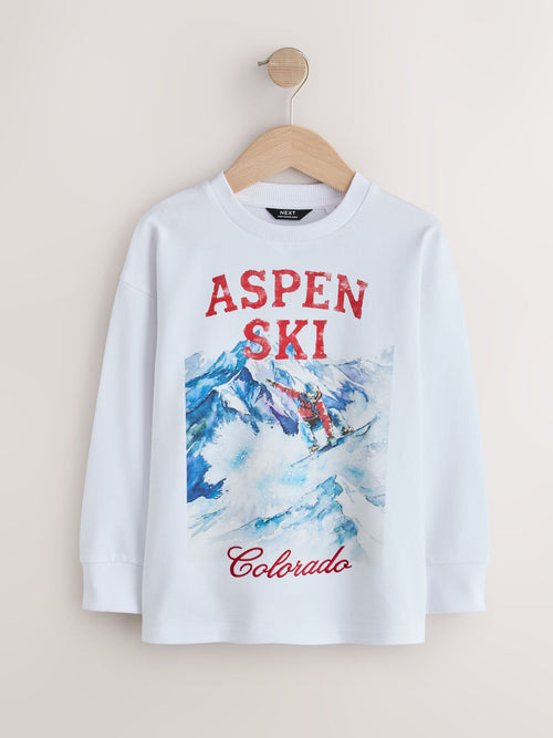 White Heavyweight Relaxed Fit Graphic Long Sleeve Cotton T-Shirt (3-16yrs)