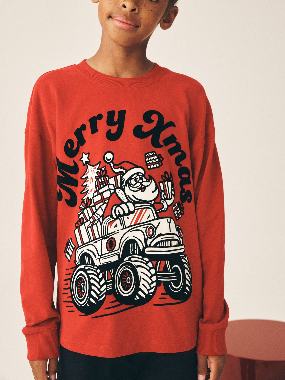 Red Santa Long Sleeve Christmas T-Shirt (3-16yrs)