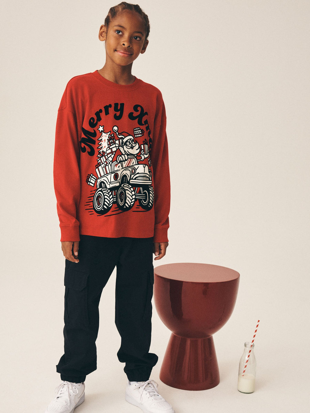 Red Santa Long Sleeve Christmas T-Shirt (3-16yrs)
