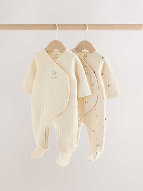 White Sheep Quilted 1 Tog Sleepsuits 2 Pack