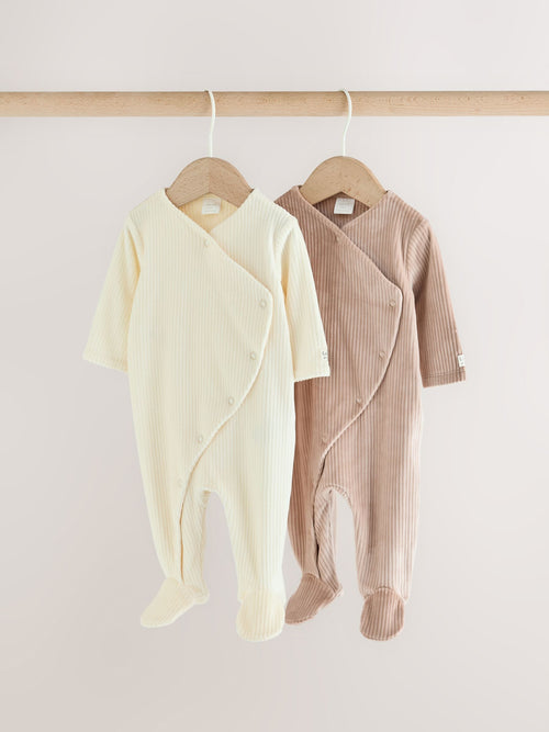 Neutral Fleece Baby Sleepsuits 2 Pack