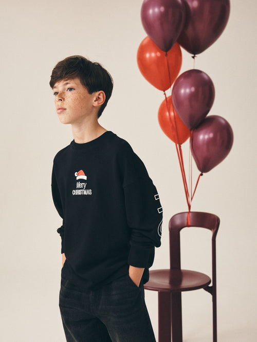 Black Heavyweight Long Sleeve Christmas T-Shirt (3-16yrs)